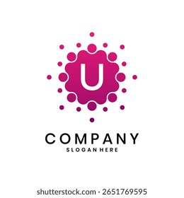Letra criativa U logotipo com design de ponto redondo, símbolo corporativo abstrato moderno