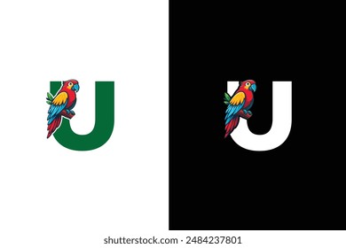 Creative Letter U parrot Logo Design. Awesome Trendy Letter U Bird logo Design Template.