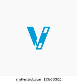 Creative letter v digital circuit style font. Blue letter made of electric current wires and connectors. Modern design concept.
