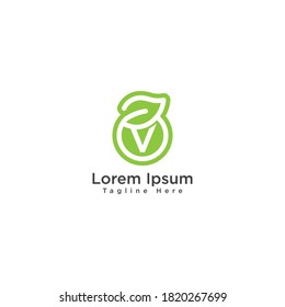 Letra creativa V logotipo de hoja ecológica elementos de diseño de iconos