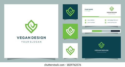 Creative Letter V And Leaf, Logo And Business Card, Vector Premium