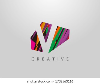 Creative Letter V Logo. Abstract V  letter design, made of various Strips shapes in color.