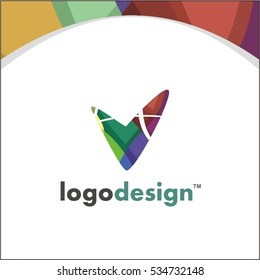 Creative Letter V Logo design vector template. Friendly funny ABC Typeface. Colorful Alphabet collection. Type Characters Logotype symbols.