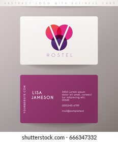 Creative Letter V Logo Design with Business Card Template : Vector Illustration