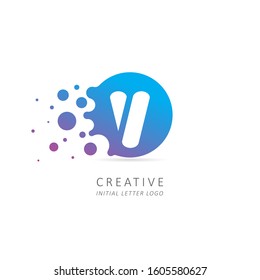 Creative Letter V Logo with Dots. Design Vector Illustration Template