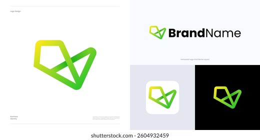 Creative letter V logo icon design vector element editable, Symbol initial V with flowing monoline connected concept. sign V triangles geometric with dynamic gradient color for brand identity business