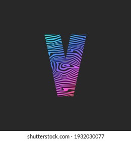 Creative letter V logo initial, colorful bright trendy gradient smooth waves pattern, t-shirt print identity emblem.
