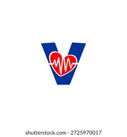 Creative letter V logo with integrated heartbeat pulse line. Professional vector for medical clinic, health app, pharmacy, and wellness center.
