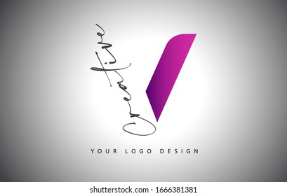 Creative Letter V Logo With Purple Gradient and Creative Letter Cut. Icon Vector Illustration.