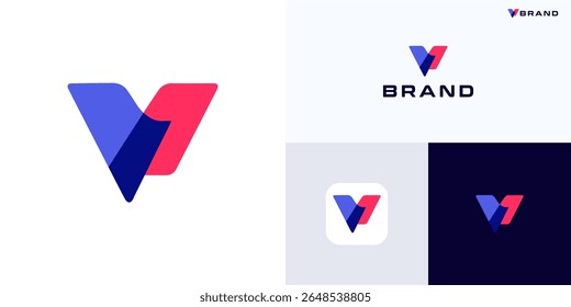 Creative letter V mark overlapping color concept, logo icon design illustration element template editable, Modern colorful symbol sign initial alphabet for brand identity and business company