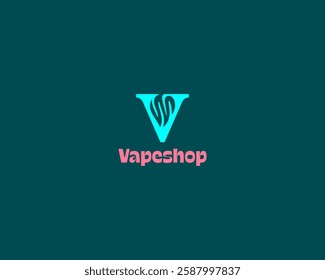 Creative letter V with smoke inside logo. Abstract fire vape shop sign. Vector illustration.