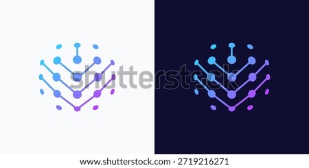 creative letter V technology logo design, digital data network dot graphic icon concept.
