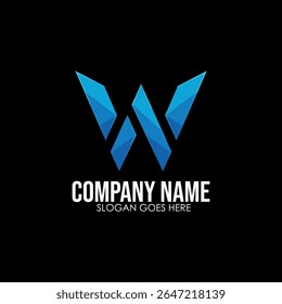 Logotipo de la letra W creativa que combina el azul para el diseño minimalista de la marca