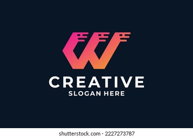 Diseño del logotipo W de letra creativa con concepto digital, rápido y de conexión.