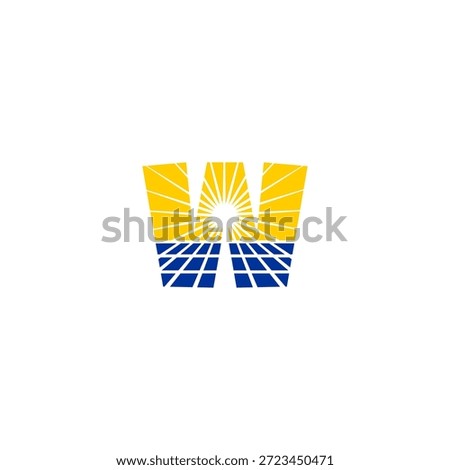 Creative letter W logo featuring solar panel grid pattern. Professional geometric vector for renewable energy startups, solar installation, and sustainable technology branding