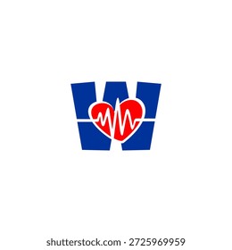 Creative letter W logo with integrated heartbeat pulse line. Professional vector for medical clinic, health app, pharmacy, and wellness center.