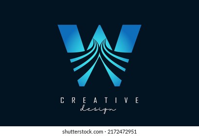 Logo de letra creativa W con líneas líderes y diseño de concepto de carreteras. Letra W con diseño geométrico. Ilustración vectorial con letras y líneas y cortes creativos.