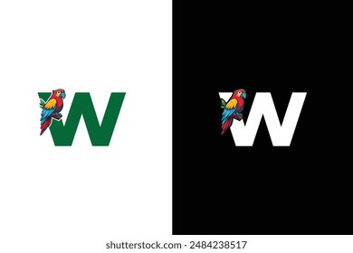 Creative Letter W parrot Logo Design. Awesome Trendy Letter W Bird logo Design Template.