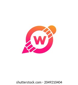 Lápiz de texto creativo W con inspiración de logotipo Círculo para la educación o el arte