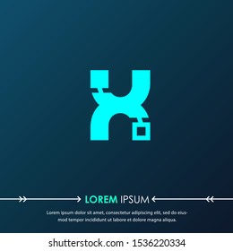 Creative letter x digital circuit style font. Blue letter made of electric current wires and connectors. Modern design concept.