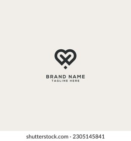Letra creativa elemento de diseño del logotipo del concepto de corazón X.