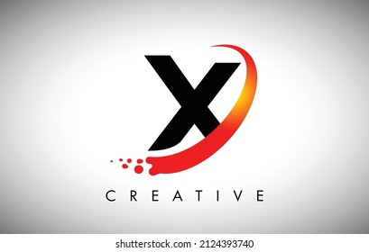 Creative Letter X Logo with Curved Red Swoosh and Dots. Modern Trendy Letter X Icon for Personal Logo or Company Identity Vector Illustration