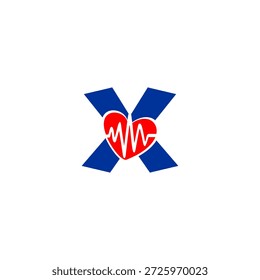 Creative letter X logo with integrated heartbeat pulse line. Professional vector for medical clinic, health app, pharmacy, and wellness center.