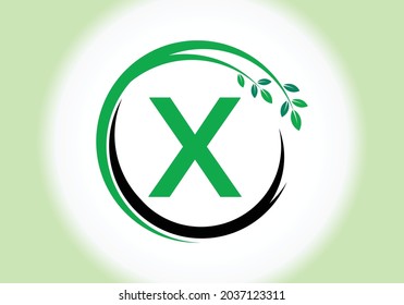 Creative  Letter X monogram alphabet with leaves. Green, eco-friendly logo concept. Modern vector logo for ecological business and company identity