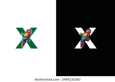 Creative Letter X parrot Logo Design. Awesome Trendy Letter X Bird logo Design Template.