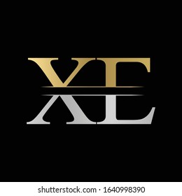 Creative Letter XE Logo Vector With Gold and Silver Colors. Abstract Linked Letter XE Logo Design
