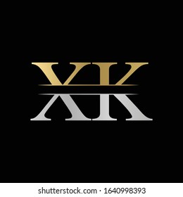 Creative Letter XK Logo Vector With Gold and Silver Colors. Abstract Linked Letter XK Logo Design