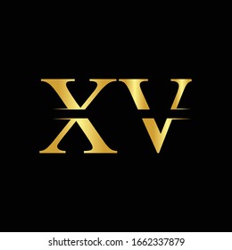 Creative Letter XV Logo Vector With Gold Color. Abstract Linked Letter XV Logo Design