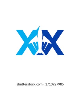 Creative letter XX symbol vector With plane in blue color. Letter symbol xx for your best business symbol. Vector illustration EPS.8 EPS.10