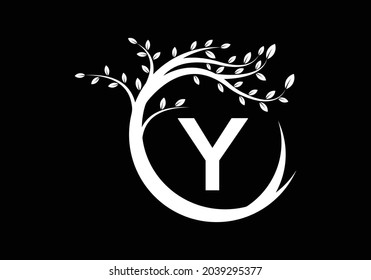 Creative Letter Y Black and white monogram alphabet with tree. Green, eco-friendly logo concept. Modern vector logo for ecological business and company identity