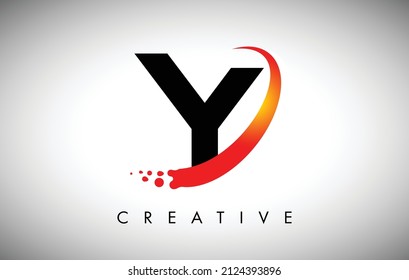 Creative Letter Y Logo with Curved Red Swoosh and Dots. Modern Trendy Letter Y Icon for Personal Logo or Company Identity Vector Illustration
