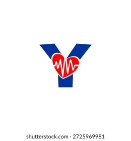 Creative letter Y logo with integrated heartbeat pulse line. Professional vector for medical clinic, health app, pharmacy, and wellness center.