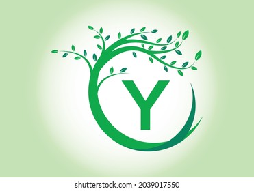 Creative  Letter Y monogram alphabet with tree. Green, eco-friendly logo concept. Modern vector logo for ecological business and company identity