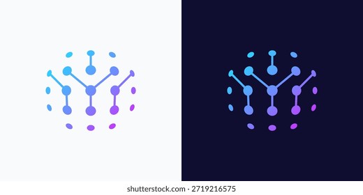 creative letter Y technology logo design, digital data network dot graphic icon concept.