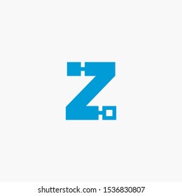 Creative letter z digital circuit style font. Blue letter made of electric current wires and connectors. Modern design concept.