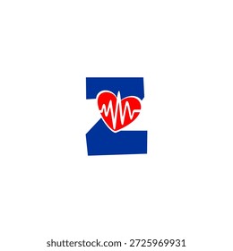 Logotipo da letra criativa Z com linha de pulso de batimento cardíaco integrado. Vetor profissional para clínica médica, aplicativo de saúde, farmácia e centro de bem-estar.