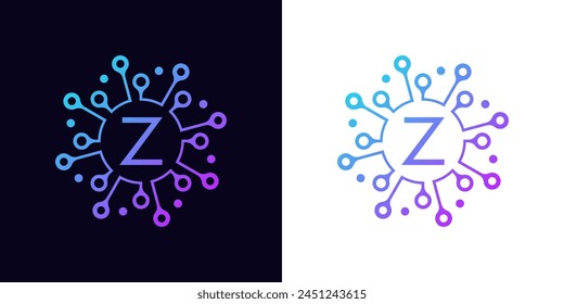 creative letter Z modern digital technology logo. With network of molecules and dots .logo can be used for technology, digital, connection, data, electricity company.