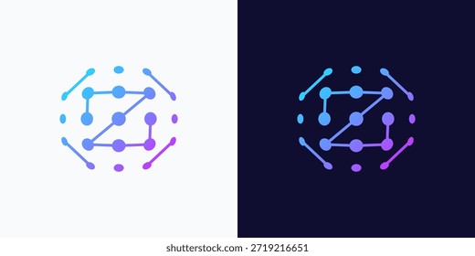 diseño creativo del logotipo de la tecnología de la letra Z, concepto gráfico del icono del punto de la red de datos digital.