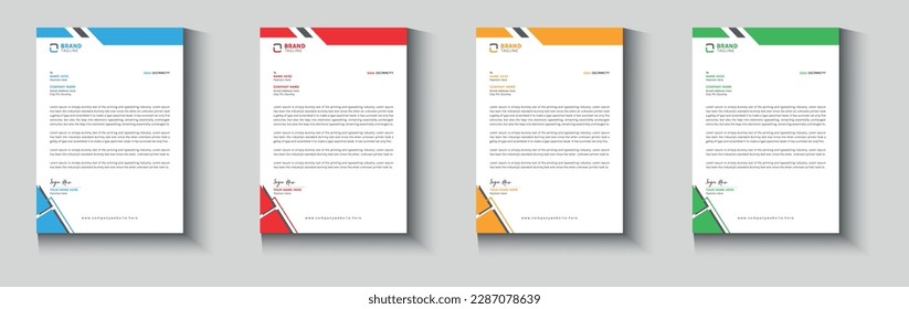 Creative Letterhead, Corporate Letterhead, Modern Letterhead, Business Letterhead Template Design With Various Colors For Project.