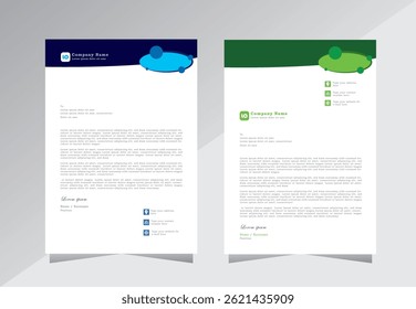 creative Letterhead design for business, company letterhead template, A4 letter head design, blue and green color letterhead. vector eps 10
