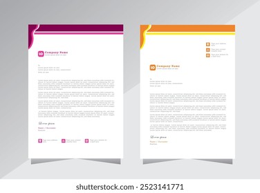 Creative letterhead template design with orange and purple color. Colorful business letterhead template design. A4 letterhead template design. modern letterhead design template. Vector eps 10