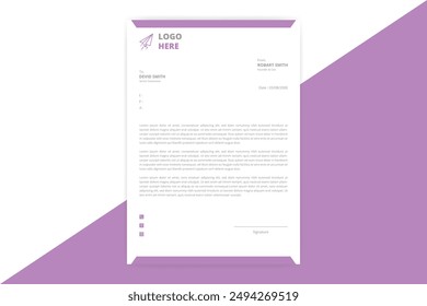 Creative letterhead template design. purple business minimal letterhead design template