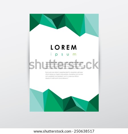 creative letterhead template document in low polygon style- green colorful modern triangular geometric composition design for corporate identity