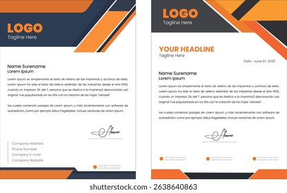 Creative Letterhead Template with Orange and Black Edges Professional Business Layout vector