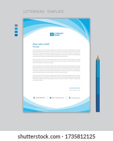 Creative Letterhead Template Vektor, minimalistischer Stil, Druckdesign, Anzeigenlayout für Unternehmen, Blue Wave Grafik-Hintergrund Konzept 