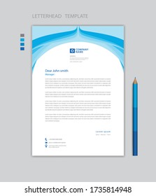 Vector de plantilla de membrete creativo, estilo minimalista, diseño de impresión, diseño de publicidad comercial, concepto de fondo gráfico de onda azul 